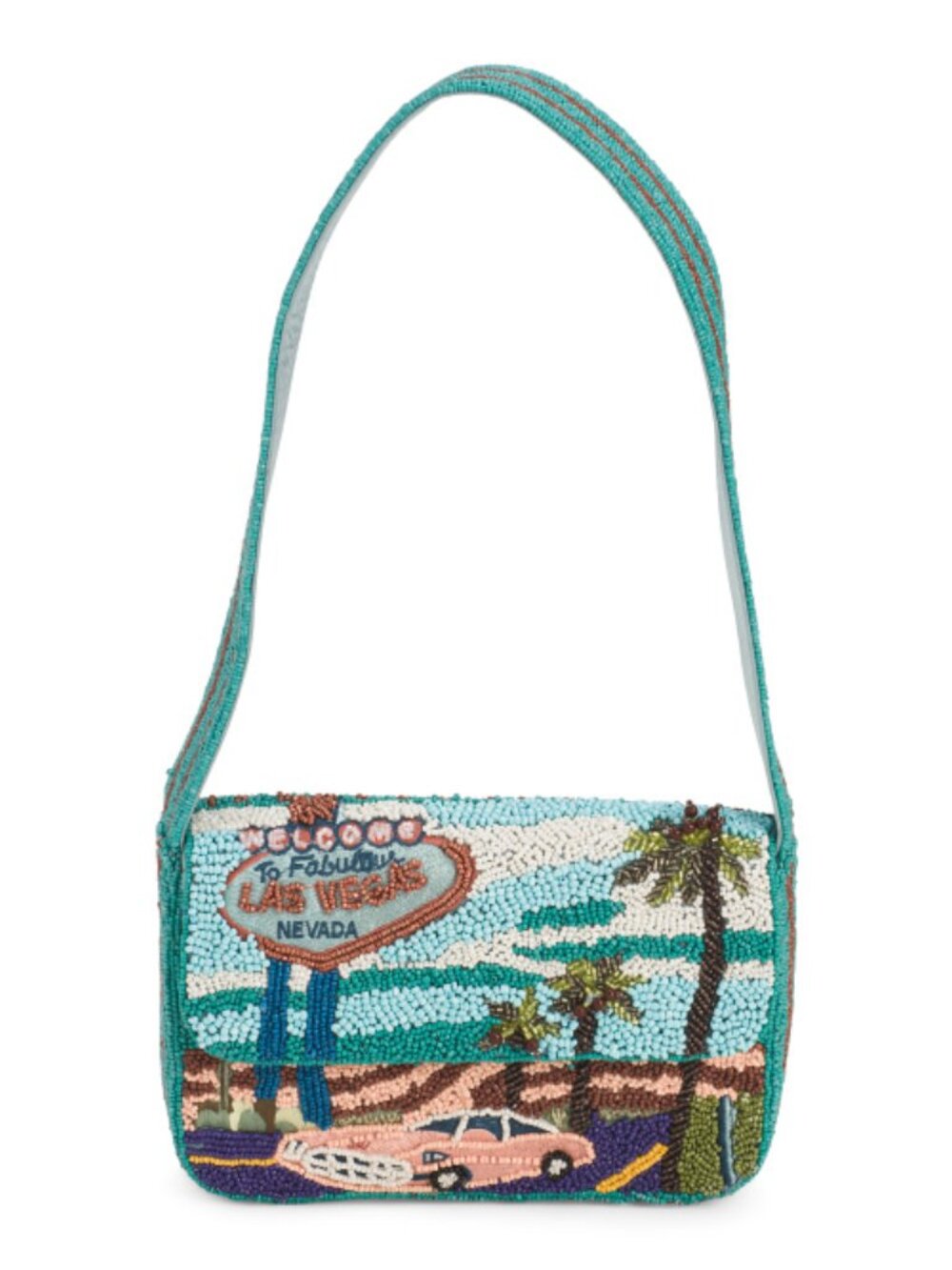 Viral Beaded Shoulder Bag Las Vegas Theme Blue NWT